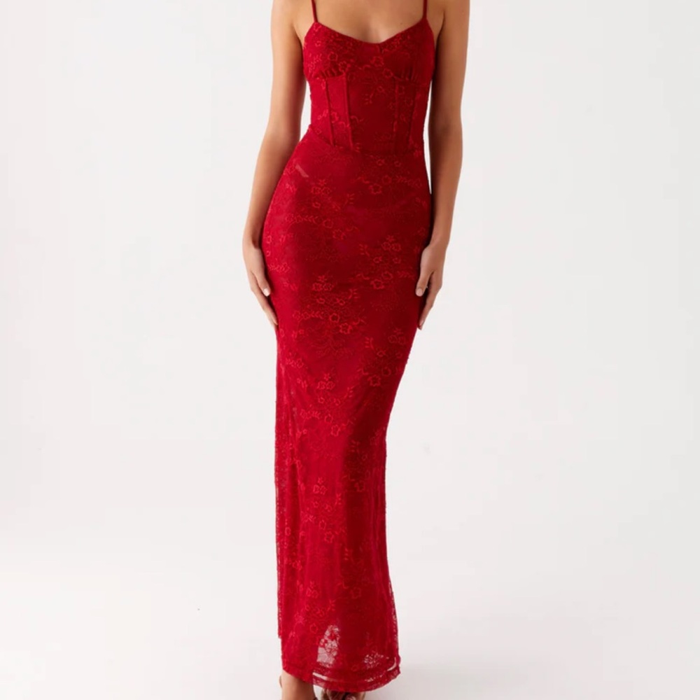 Peppermayo Red Lace Maxi Dress